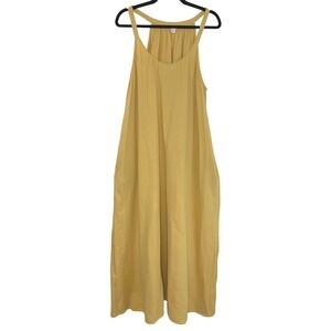 Caslon 100% Cotton Gauze Maxi Dress 1X Mustard Yellow Flowy Summer Coastal Boho